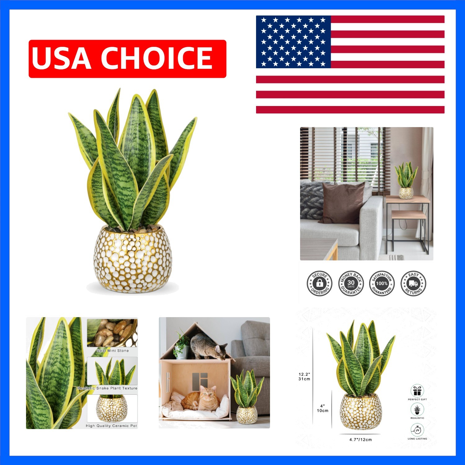 Artificial Snake Plant Potted Faux Sansevieria Trifasciata Plants, 13″ Tropic…
