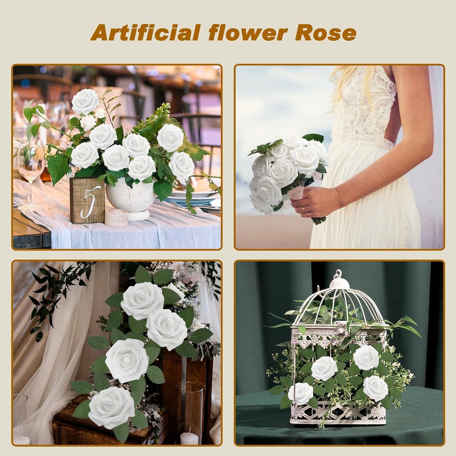 Realistic White Artificial Roses – 100pcs DIY Wedding Decor