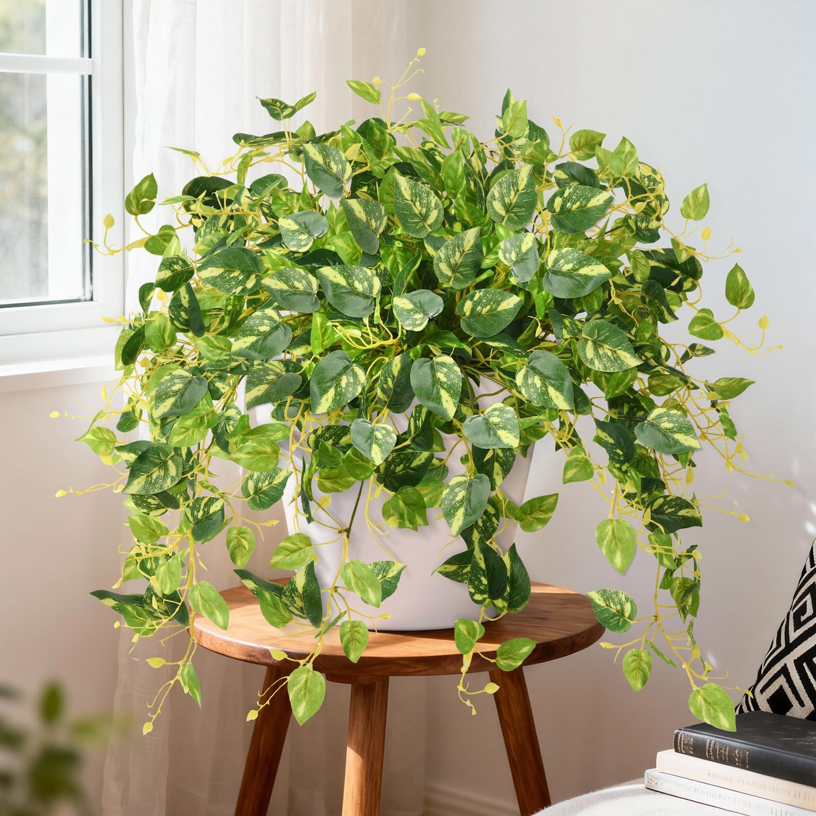 Artificial Fake Hanging Plants Philodendro for Outdoors Spring Decoration, 3P…