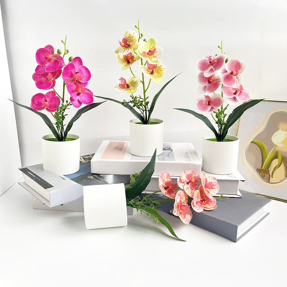 5 Flower Artificial Phalaenopsis Orchid Potted Plant for Wedding Home Decor