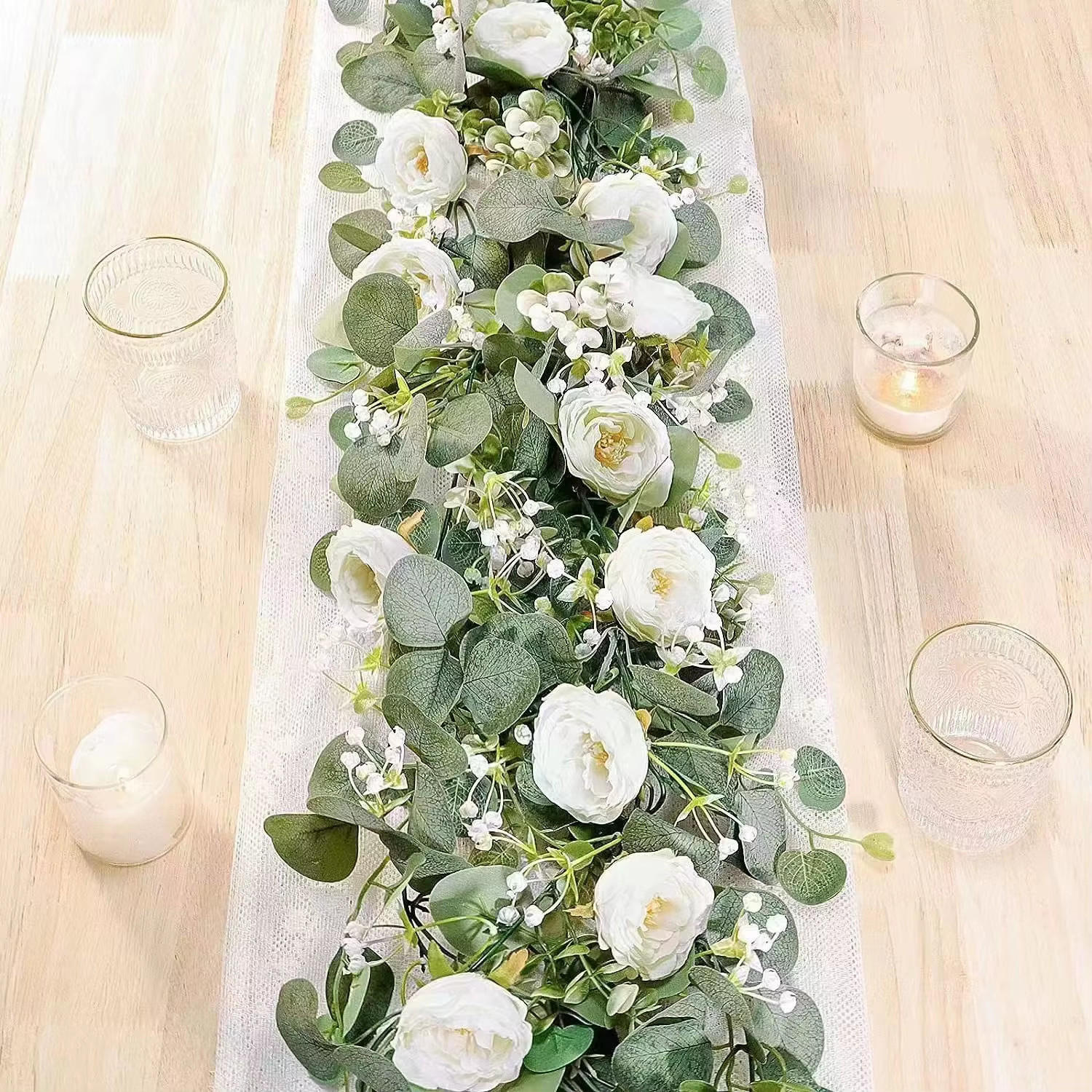 1/2pcs 5.9ft Artificial Eucalyptus Vine Fake Roses Flowers Indoor Outdoor Decor