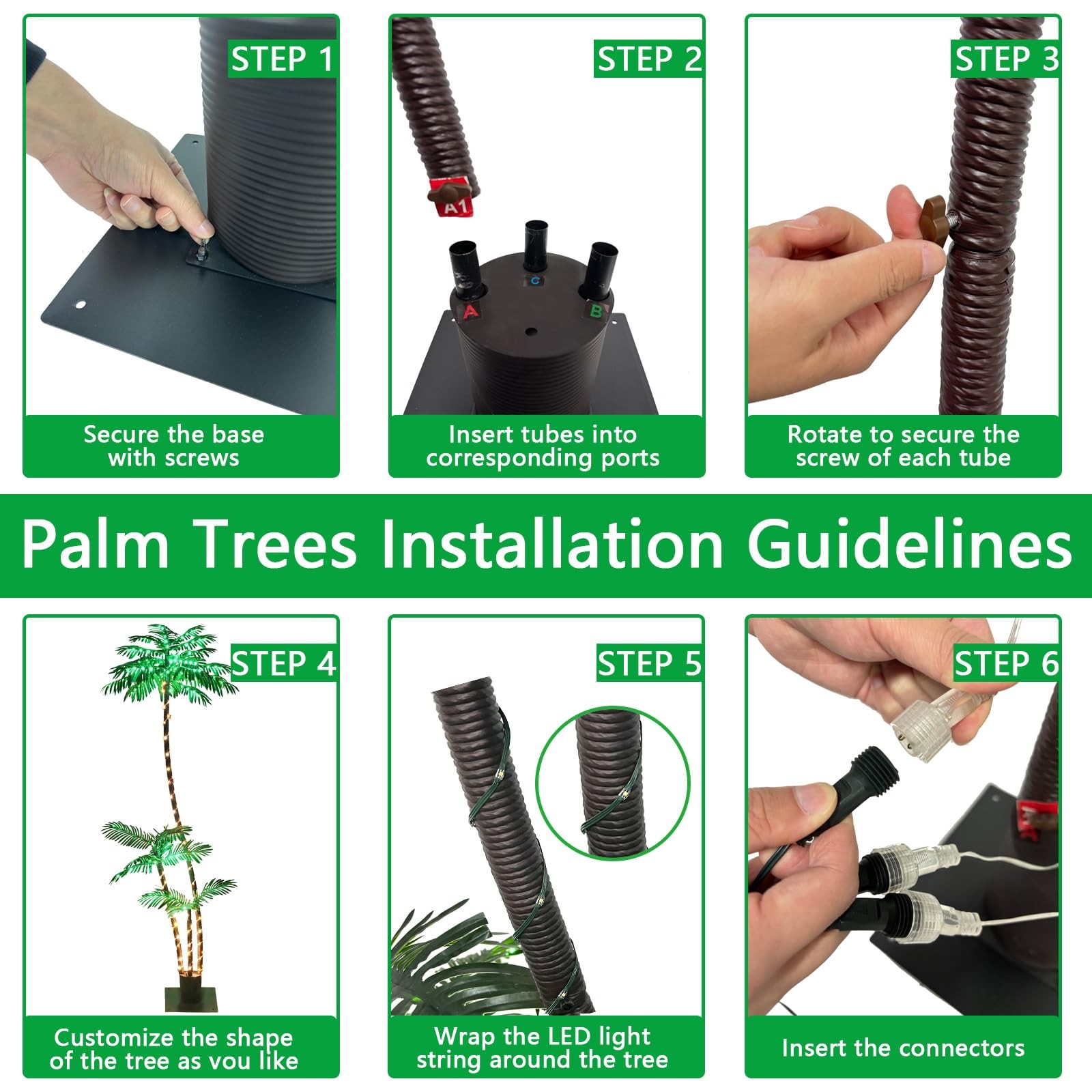 7FT Solar Lighted Palm Trees for Outside Patio Light Up 260 LED Artificial Fa…