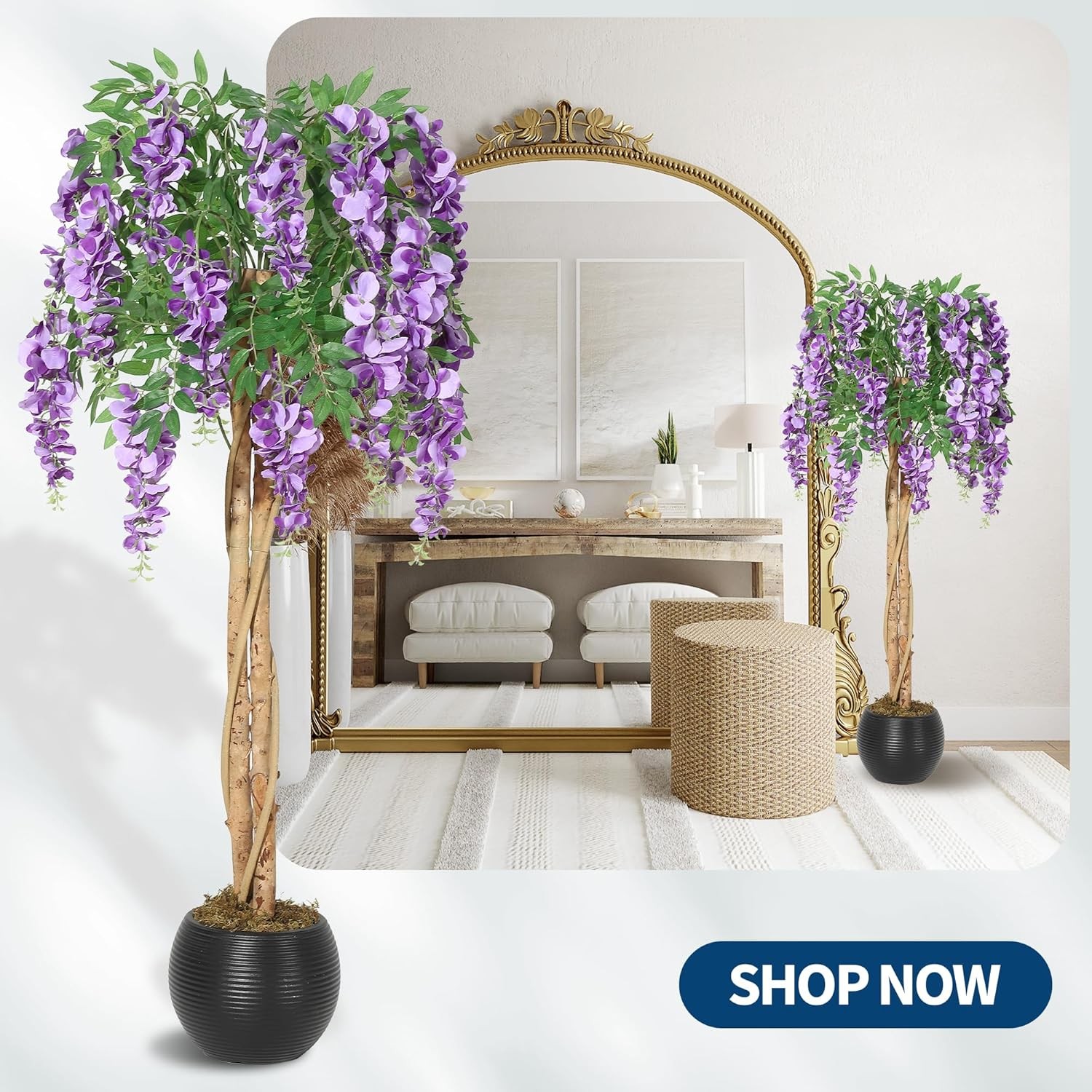 4FT Artificial Purple Blossom Tree LifelikeTree with Mossy Boughs Faux Plant