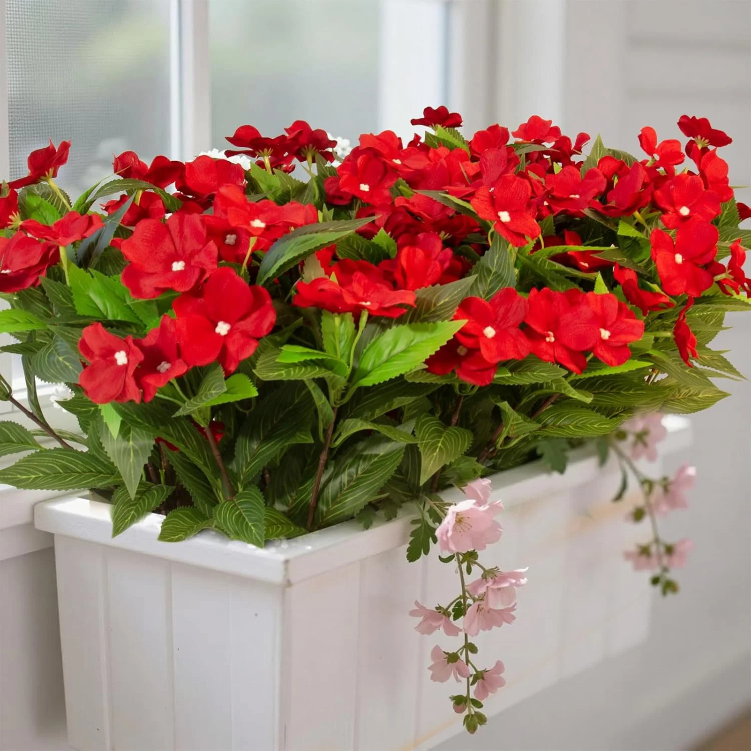 Daynight 4 Pcs Artificial Impatiens Flowers for Outdoor Flowers UV Resistant Fau