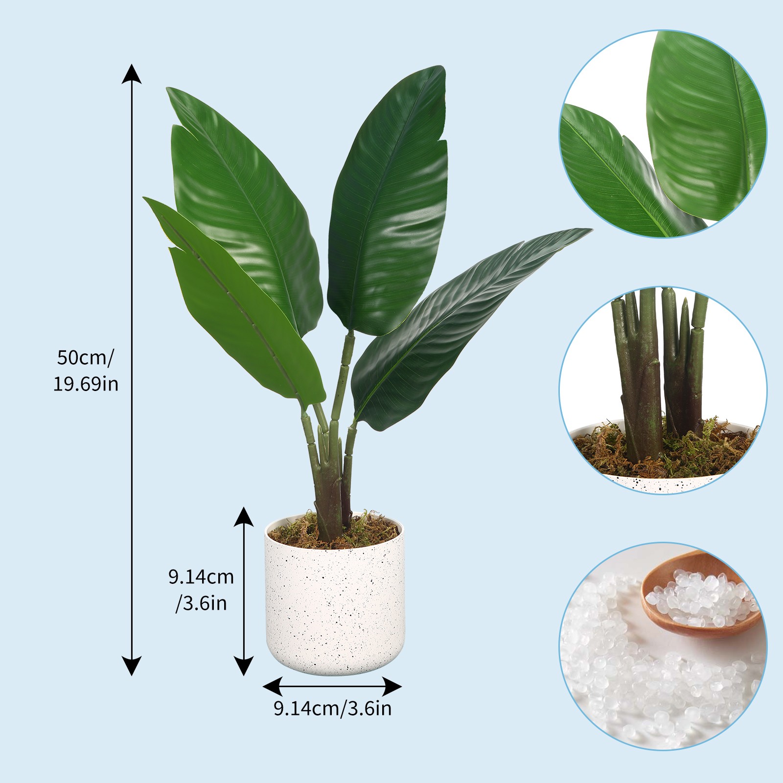 19.7″ Artificial Mini Traveler’s Palm Plant in Pot 1 Pot w/2 Lifelike Faux Decor