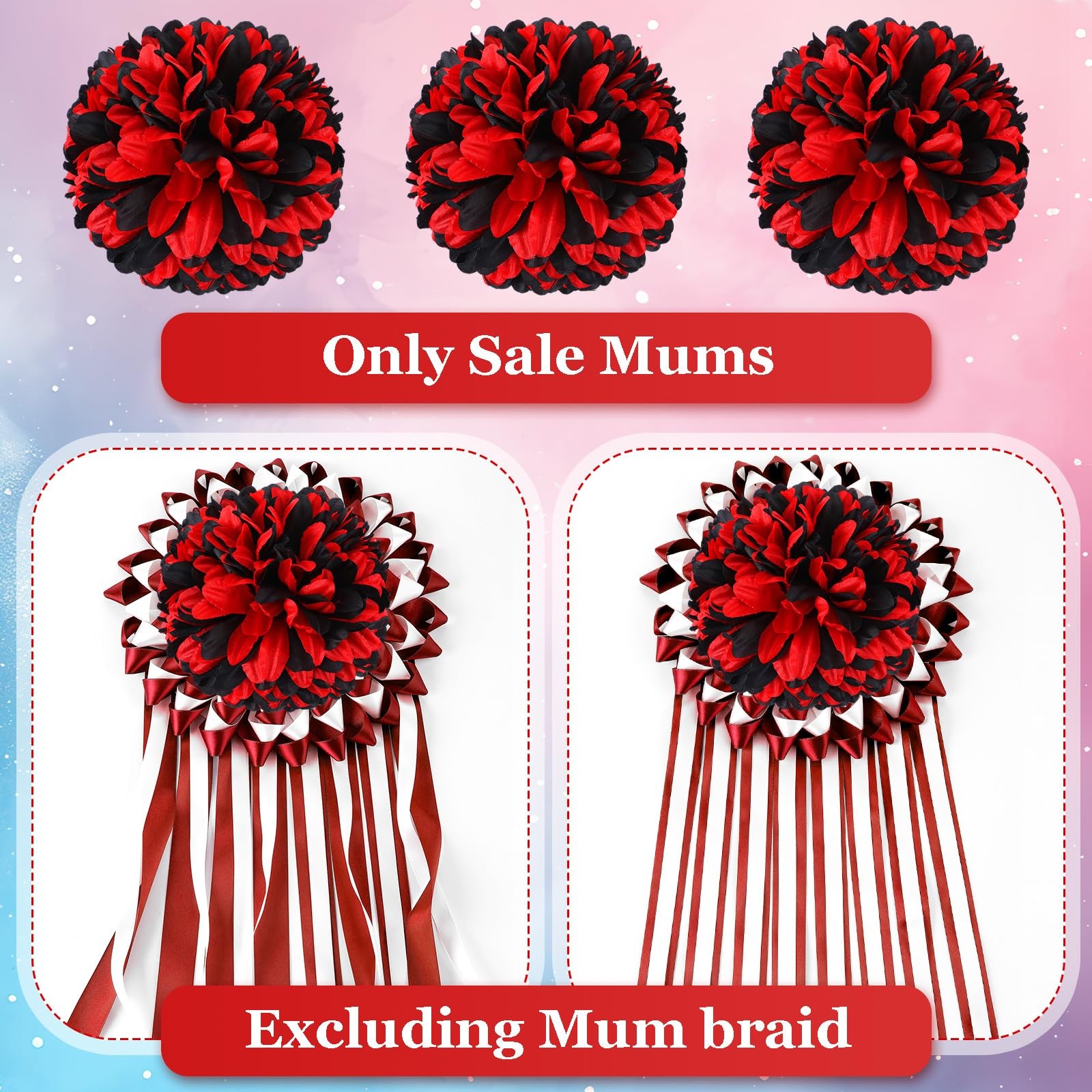 3 PCS Red Black Homecoming Mum Flowers 6.5″ Silk Artificial Flower Kits