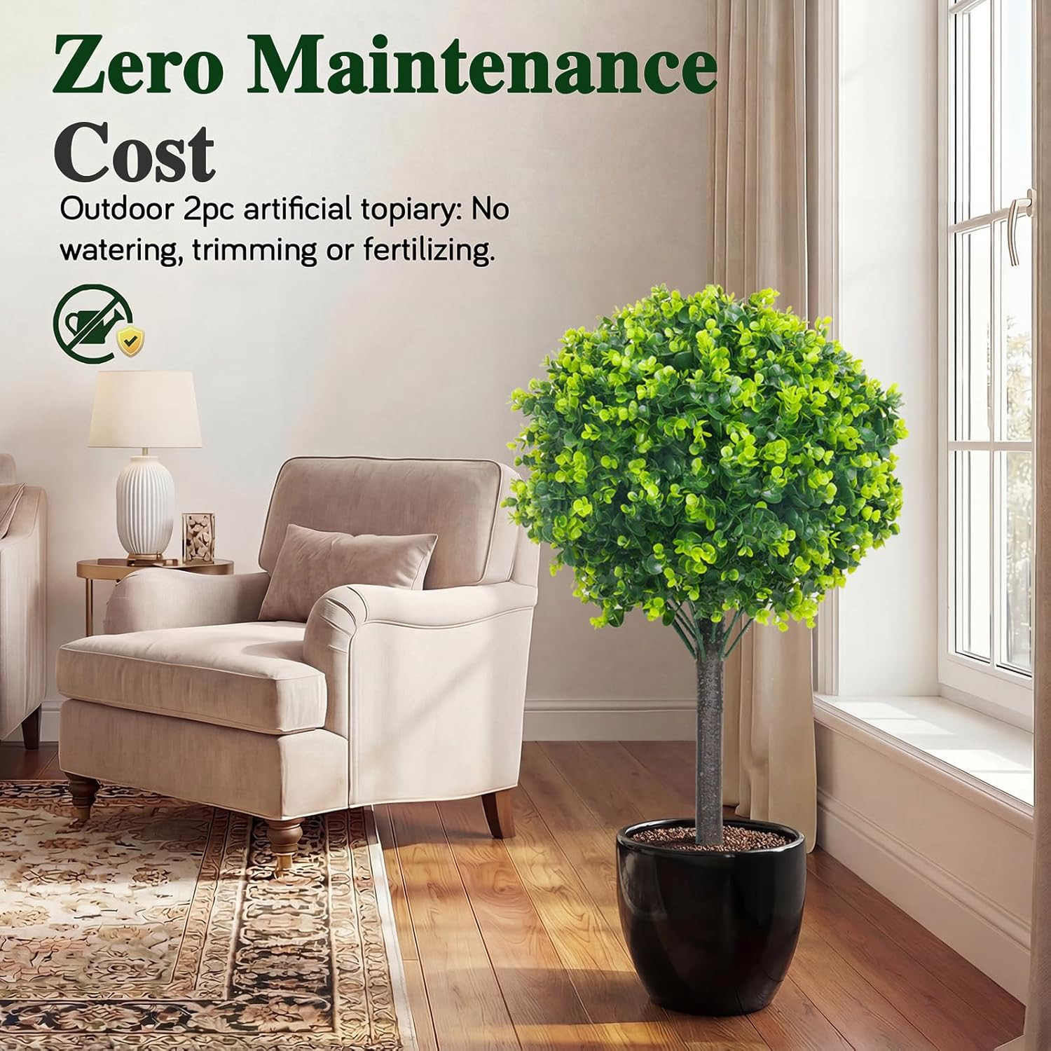 30″ Artificial Boxwood Ball Trees Set of 2 – Lifelike Outdoor Decor