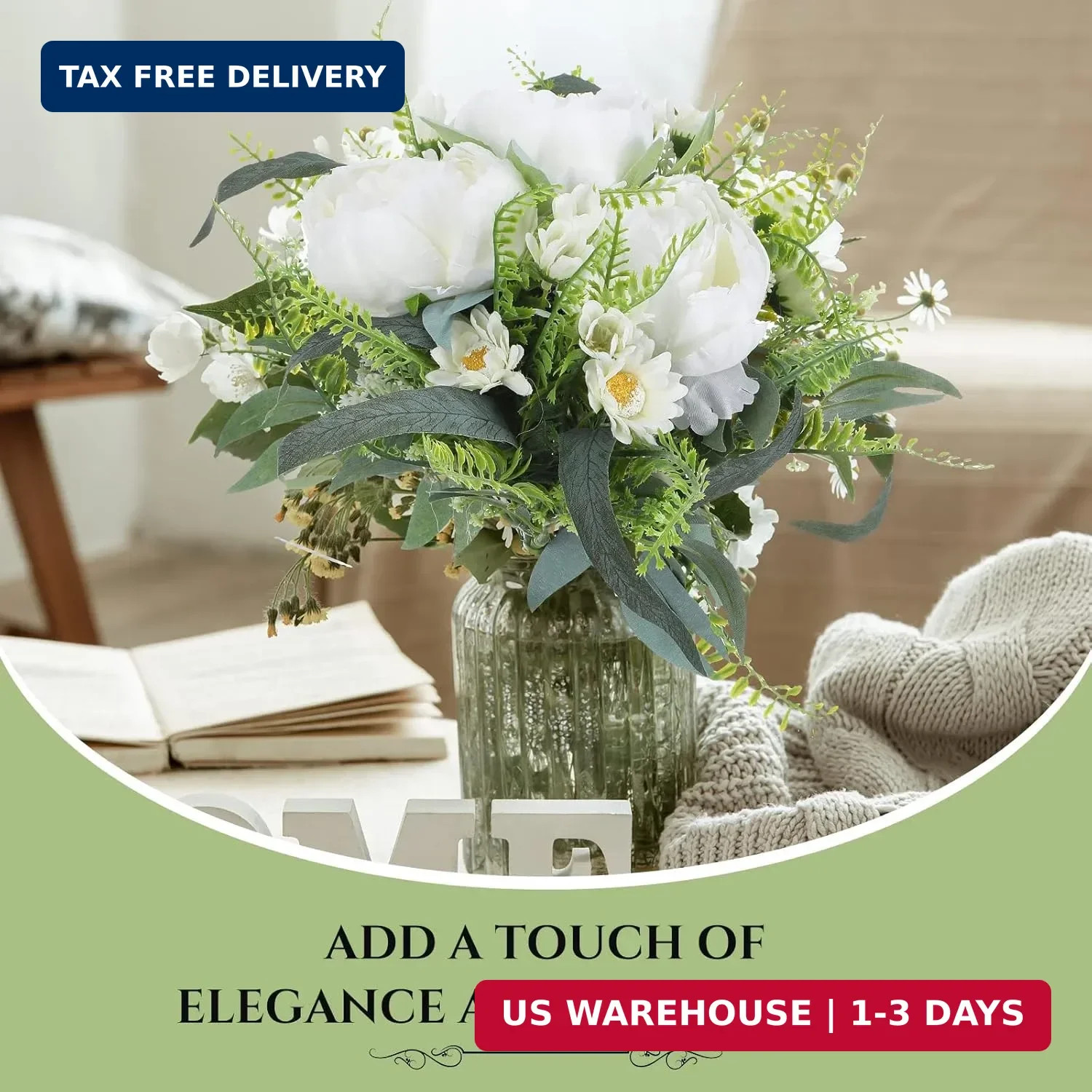 Zeyune 50pcs Artificial Peonies, 4inch White Silk Peony Flowers Heads for Decora
