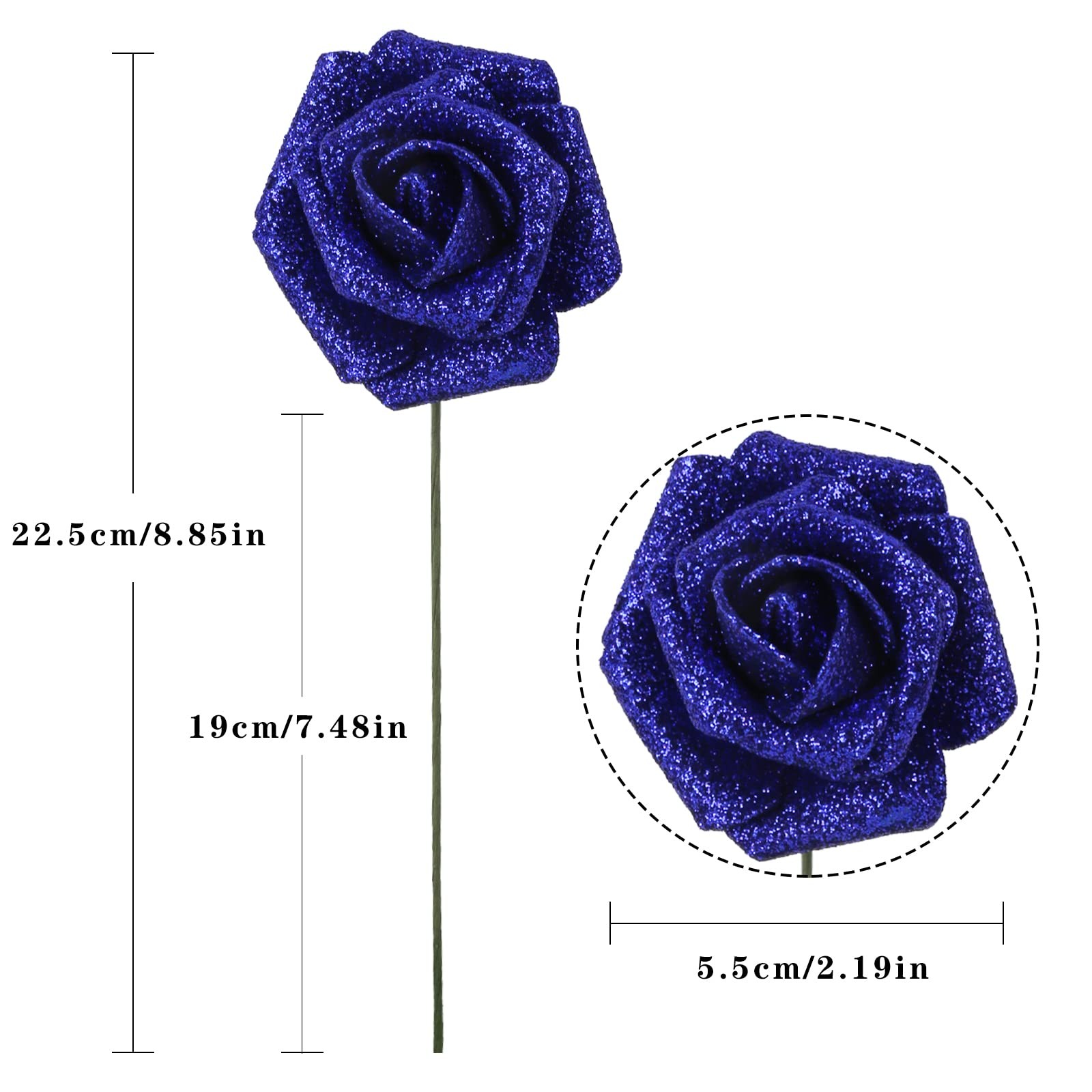Foam Roses,50pcs Royal Blue Glitter Roses Glitter Flowers Foam Flowers with S…