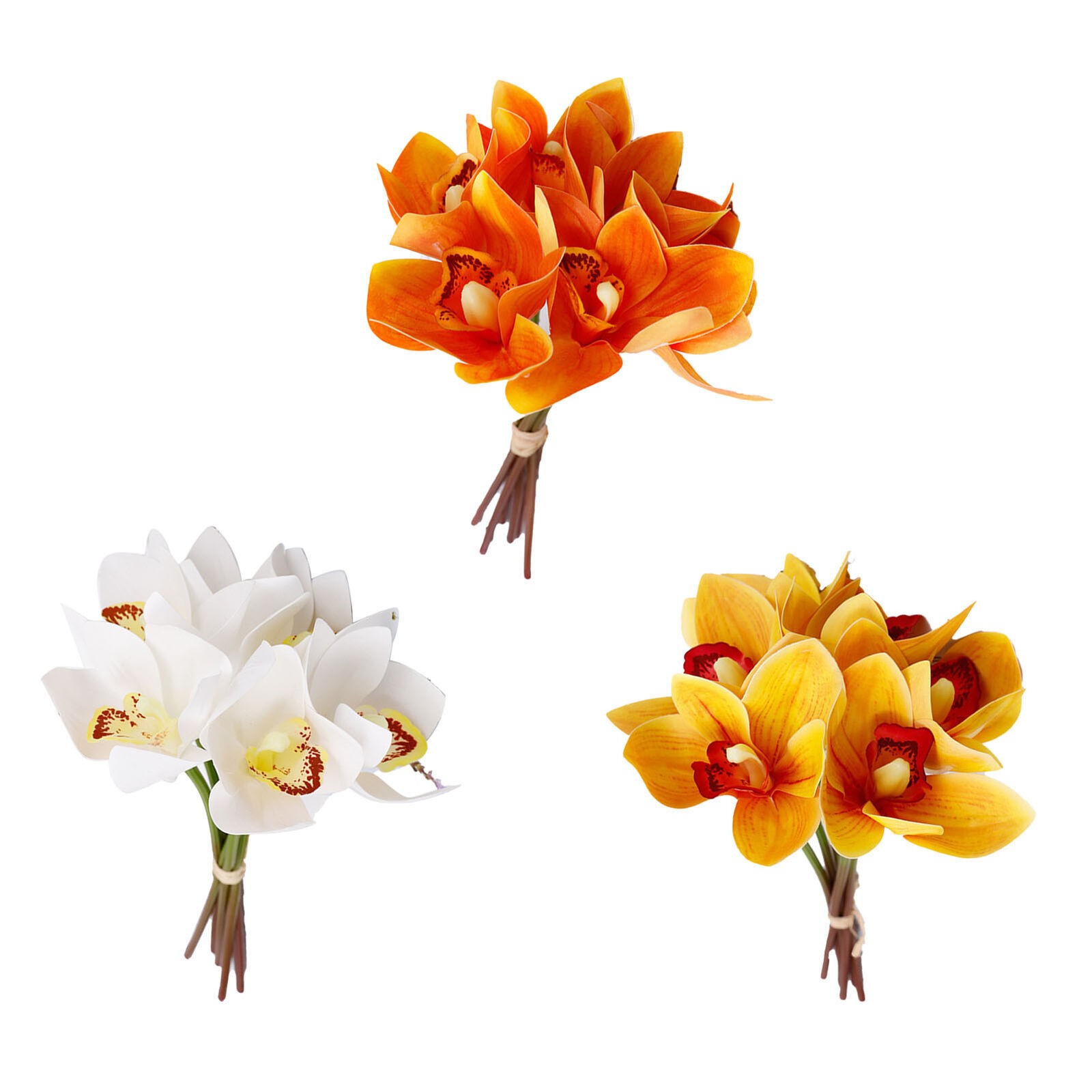 6 Stem Faux Orchid Decor 3D Printed Silk Flowers Iron Wire Stem Orchid Floral