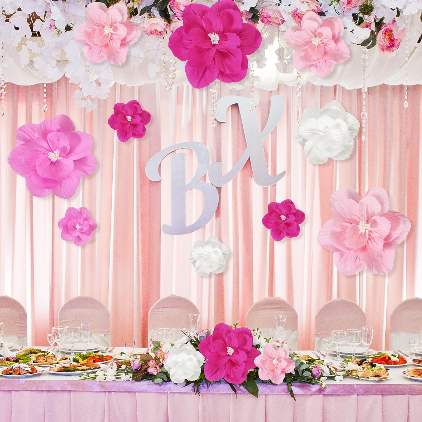 Pink Gradient Giant Artificial Large Paper Flowers Backdrop Decor 18 PCS