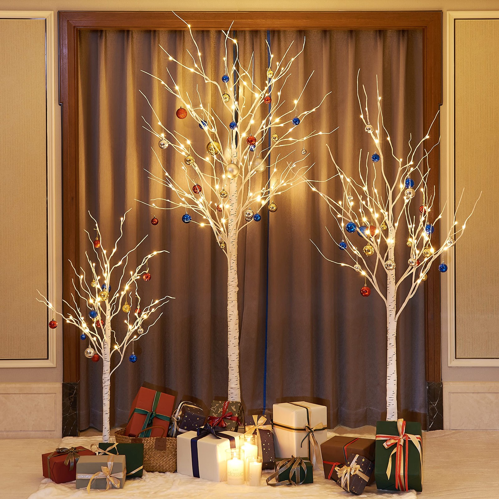 LED Birch Tree Light Set – 4ft, 6ft, 8ft Trees with Warm White Lights – Indoor O
