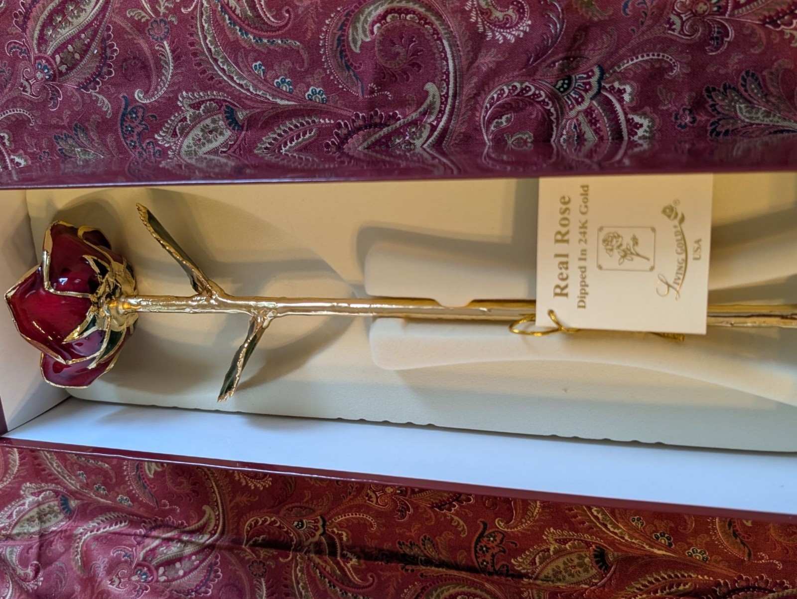 Living Gold Real Rose Dipped in 24k Gold With Box & Certificate Love Anniversary
