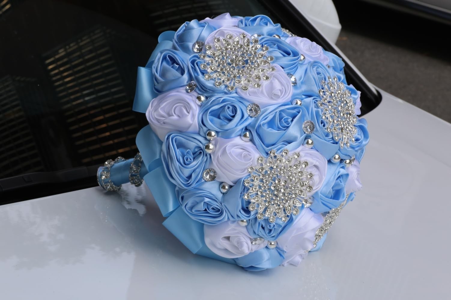 Light Blue and White Wedding Bridal Bouquet for Bride Bridesmaid Quinceanera …