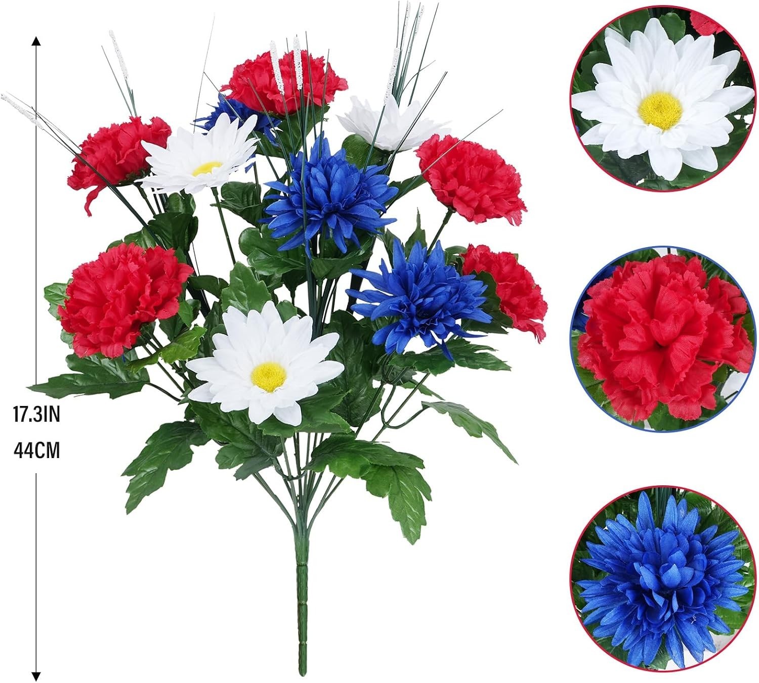 Patriotic 17.3″ Artificial Flower Bouquet for Memorial Day & 4th of July Decor