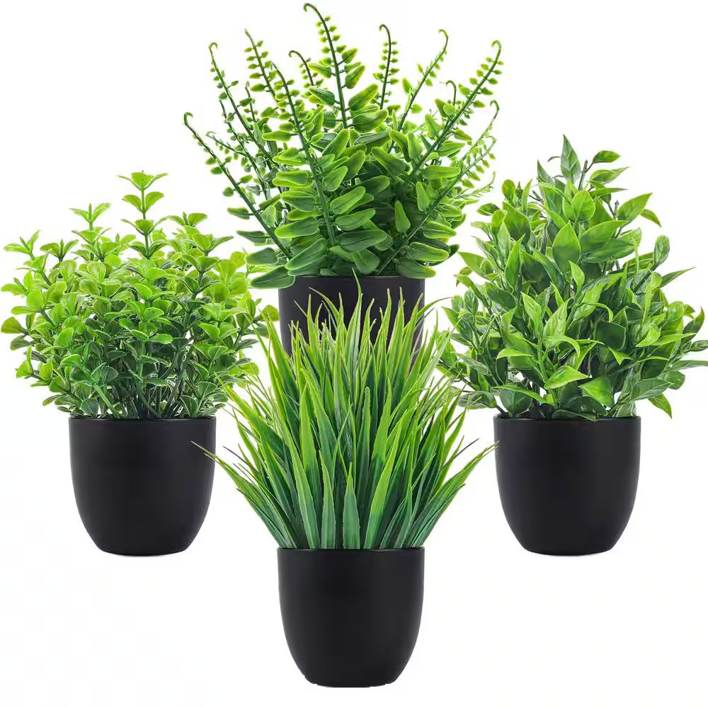 9.84 In. H Black Artificial Plant Set of 4 for Home and Office Decor