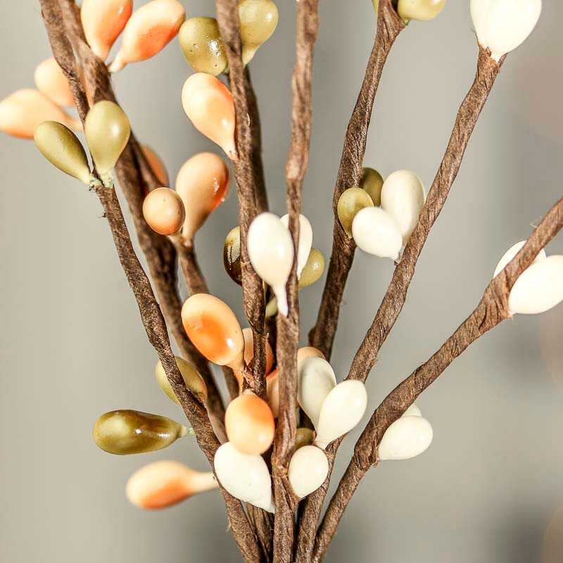 Set of 12 Hand Wrapped White, Peach and Olive Green 12″ Pip Berry Sprays