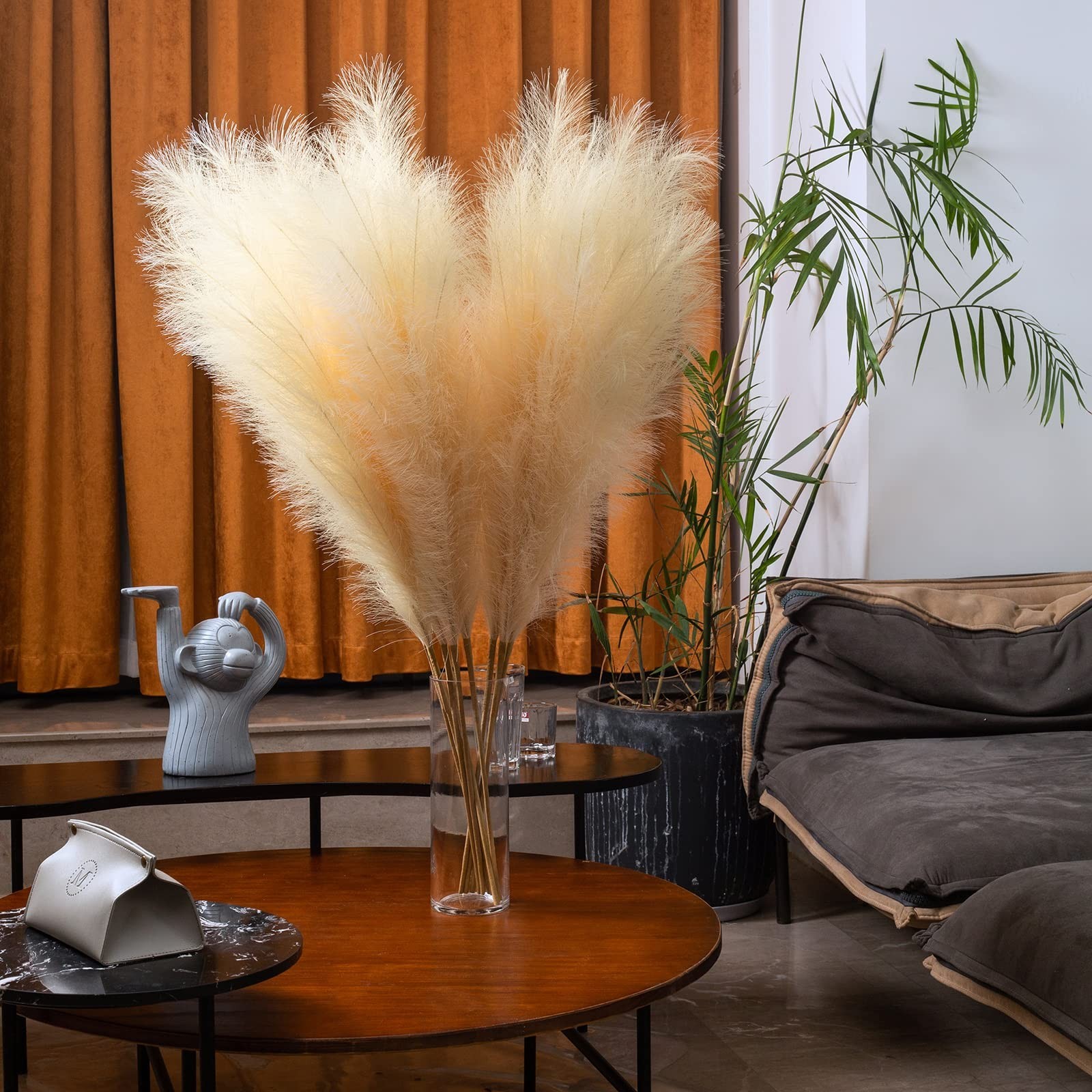Faux Pampas Grass 6 Stems, Artificial Pampas Grass – 43 inch Total Extra Larg…