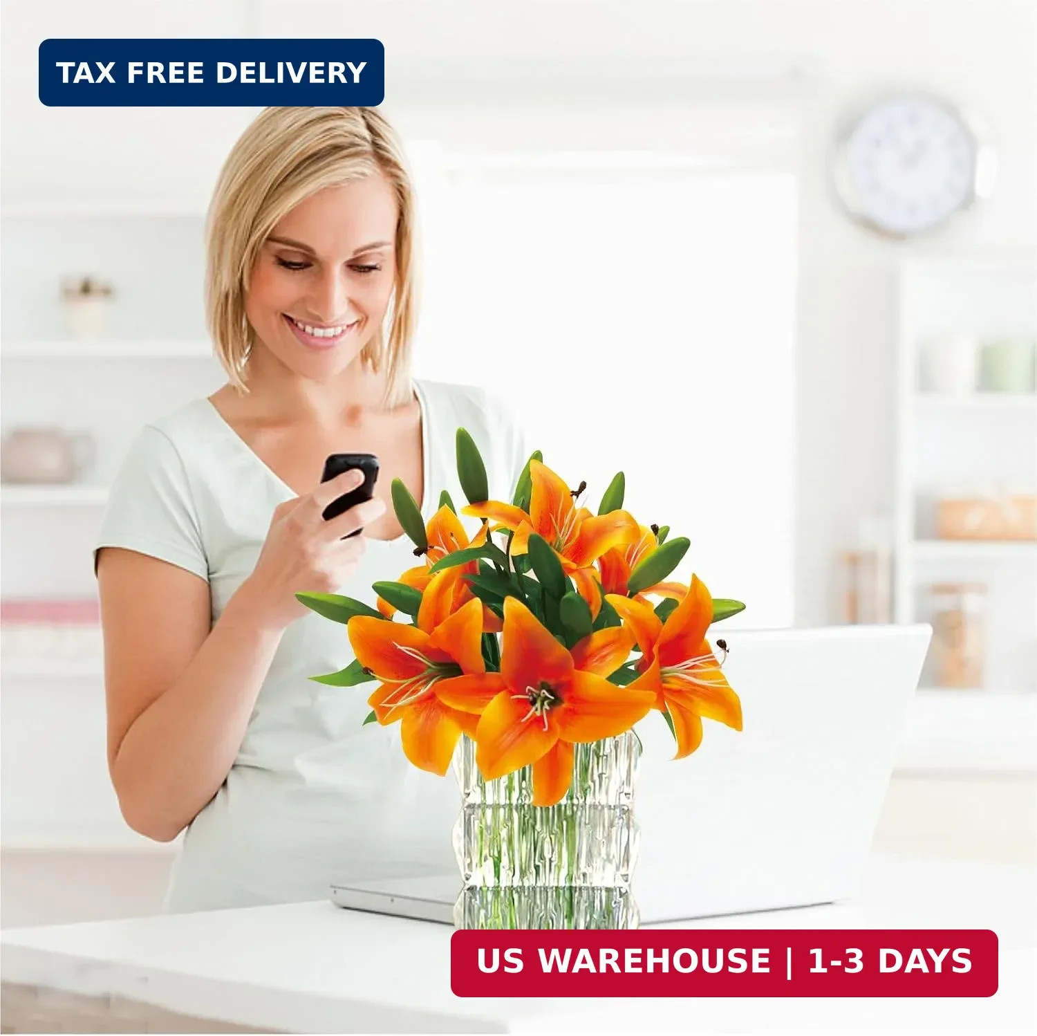 6Pcs Lilies Artificial Flowers Orange Lilies Real Touch Tiger Lily Fake Lillies