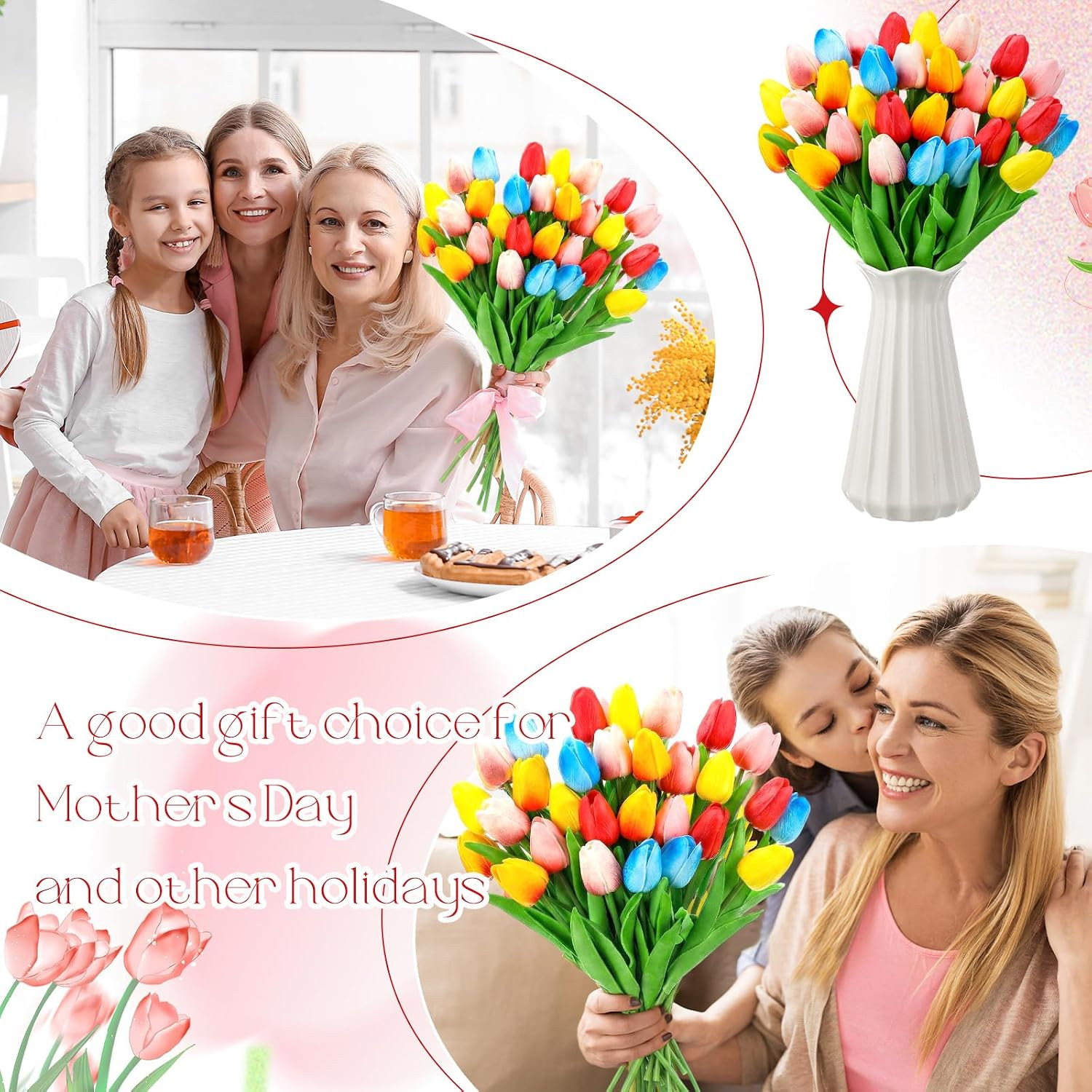 30 Pcs Tulips Artificial Bouquet Flowers Faux Tulips for Home Kitchen Wedding De
