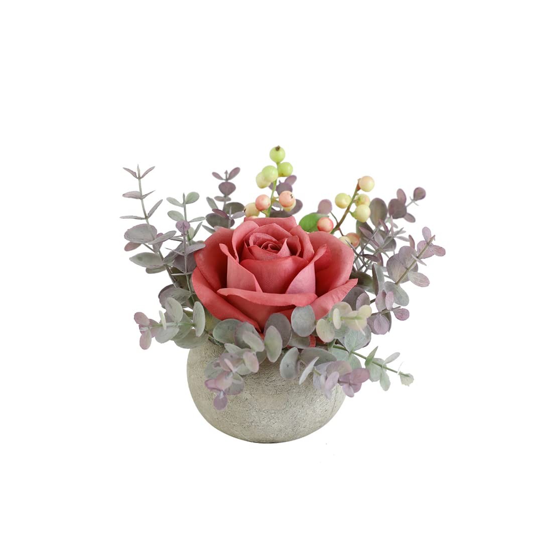 Rosscer Small Artificial Pink Rose Potted Plant, 6″ Fake Silk Flowers in 3.5″…