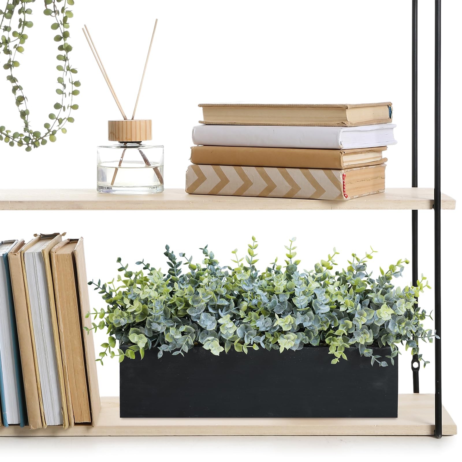Winlyn 14″ Artificial Eucalyptus Arrangement Faux Plants in Black Rectangular