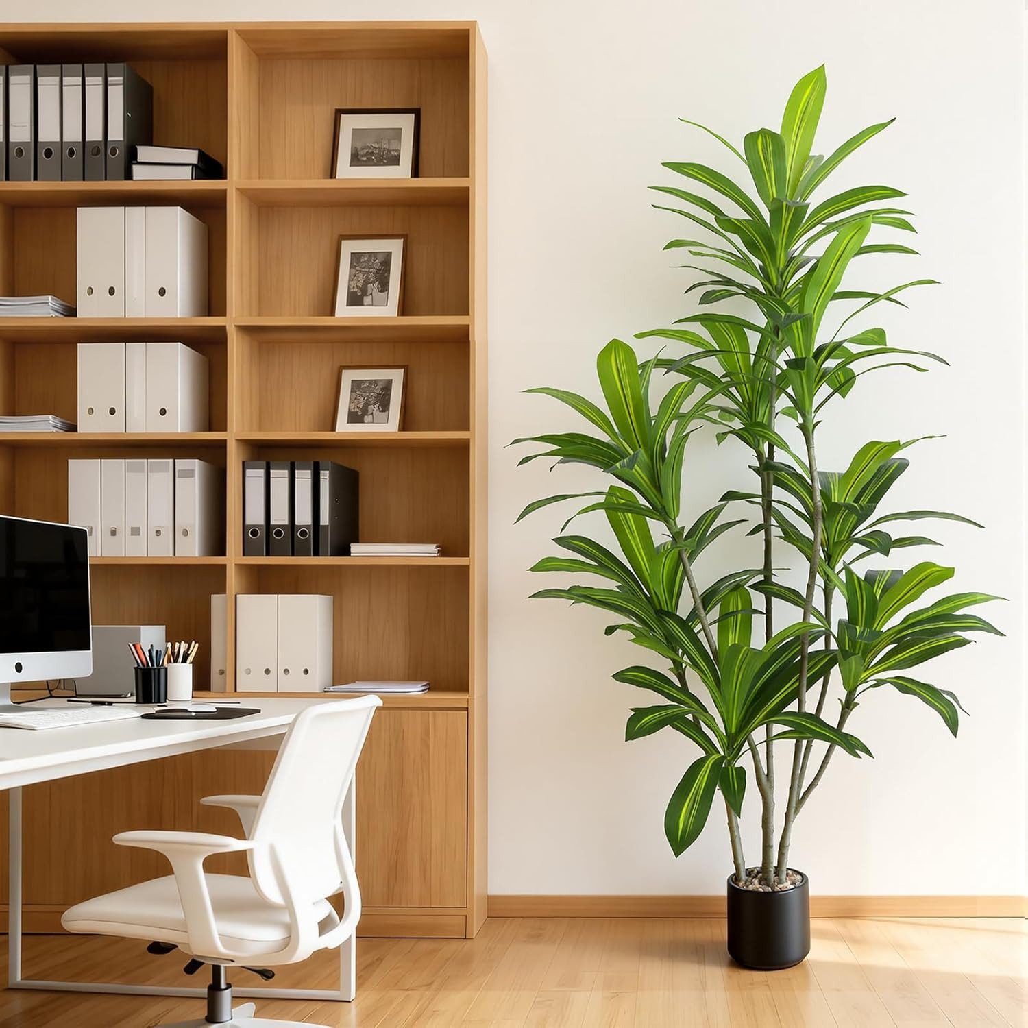 6FT Artificial Dracaena Tree with Realistic Leaves & Black Planter for Home Deco