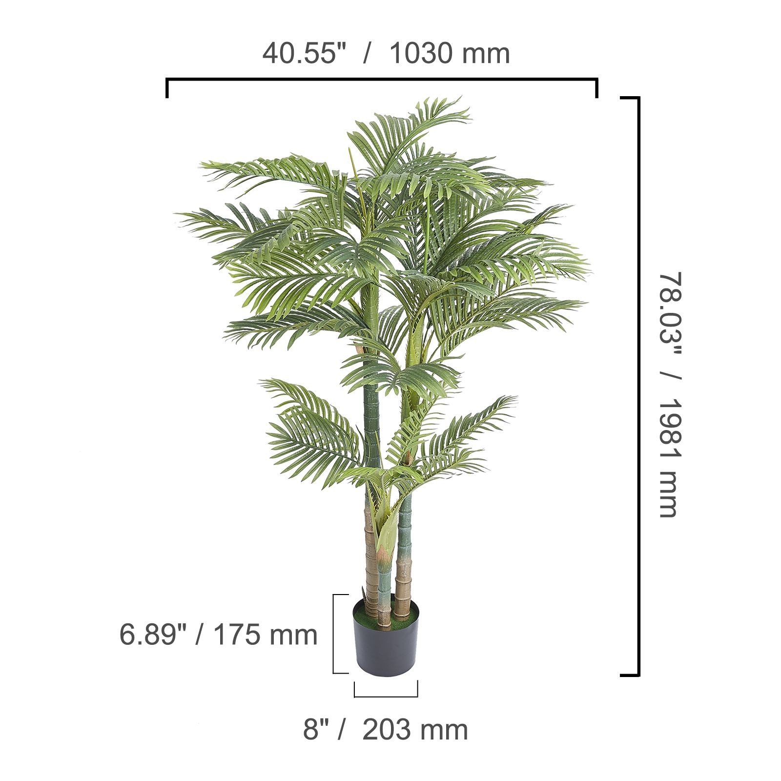 Artificial Gold Cane Palm Tree, 6.5 FT Tall Faux Plant, PE Material