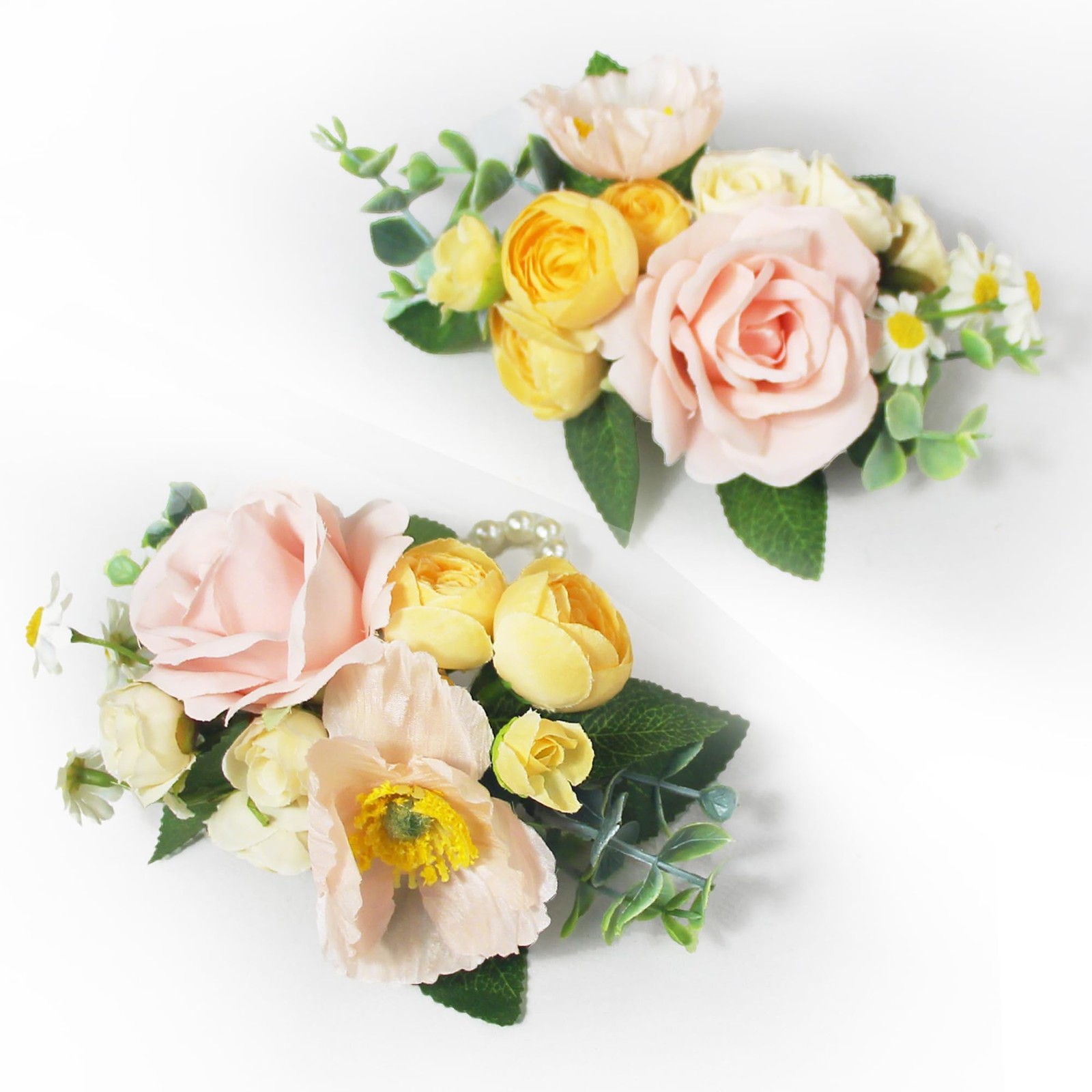 2 Pcs Pastel Pink Wrist Corsage for Wedding Prom Homecoming Bridesmaid Flower
