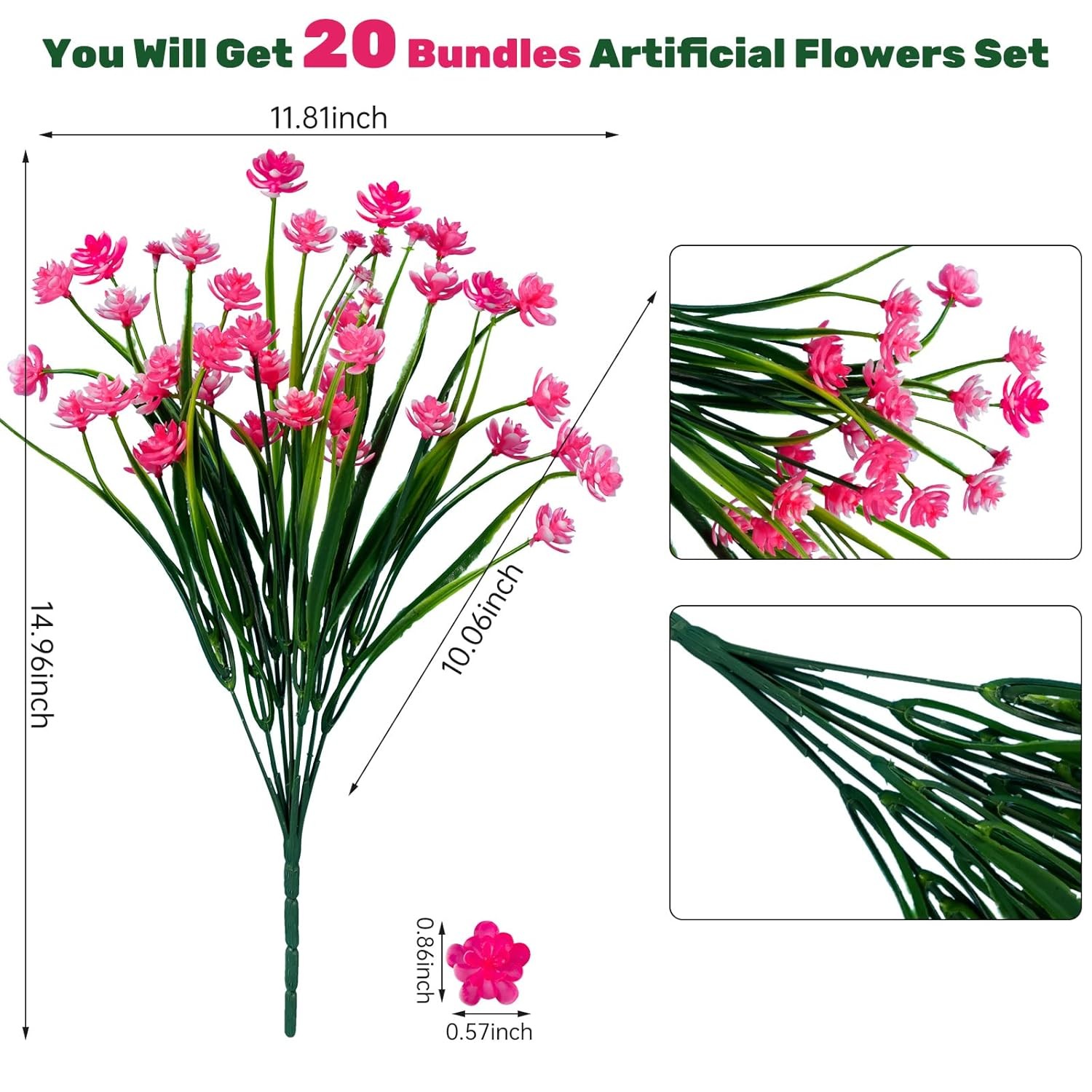20pcs Artificial Flowers UV Resistant Plastic Outdoor Garden Decorations Set