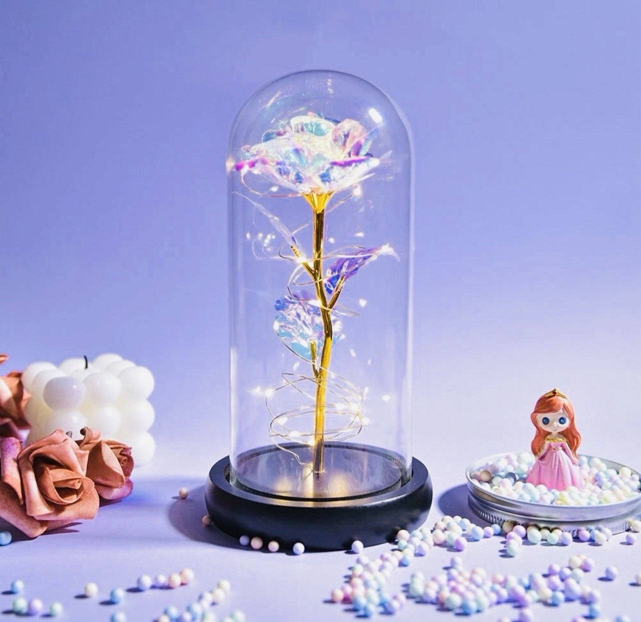 Brand New – Crystal Galaxy Enchanted LED Glass Forever Rose Home Decoration Gift