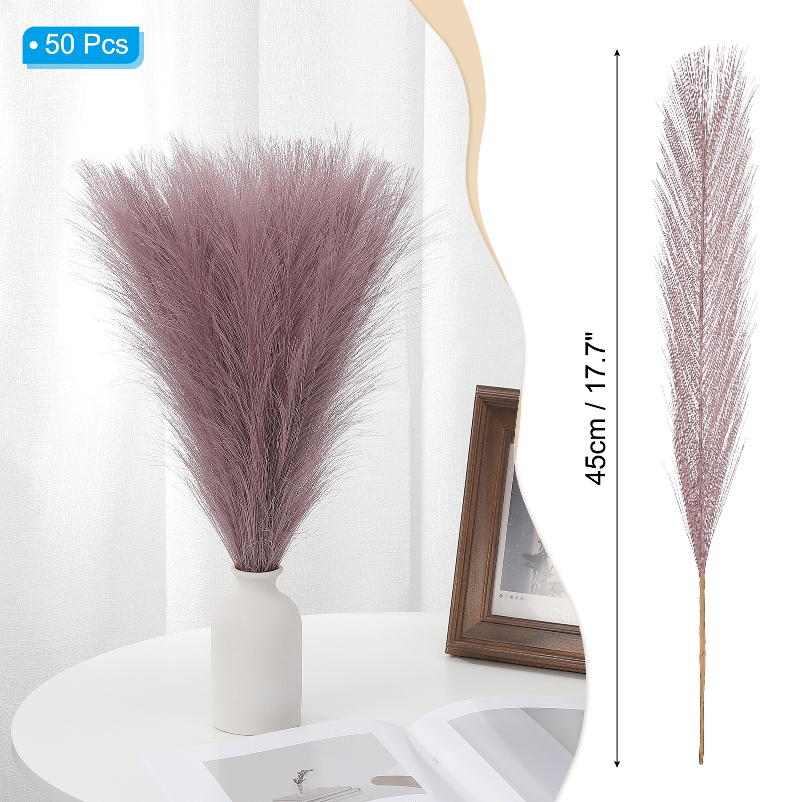17.7in Pampas Grass Decor, 50pcs Artificial Pampas Grass Bulk, Purple