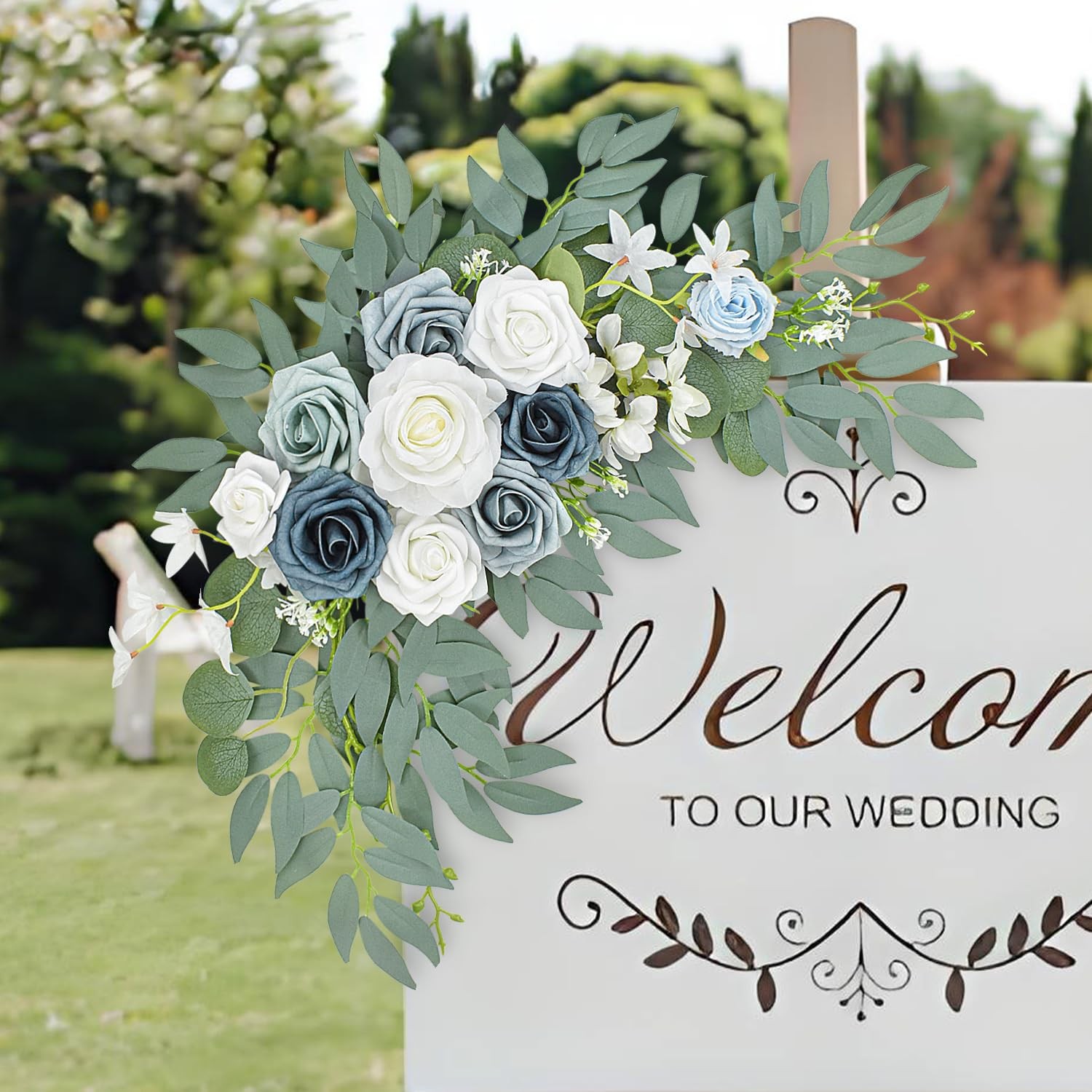 2 PCS Blue Wedding Arch Flower Swags Artificial Floral Reception Backdrop