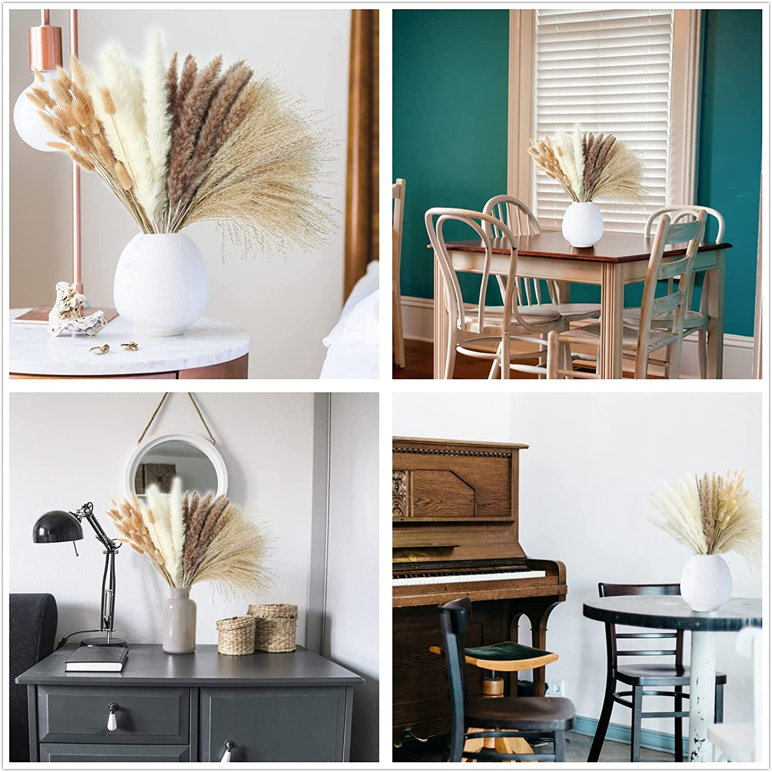 Dried Pampas Grass Decor, 100 Stems Pampas Grass Contains Bunny Tails Dried Flow