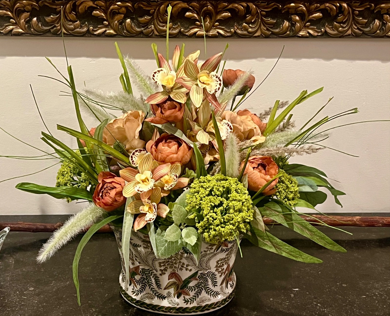Silk Faux Floral Arrangement Newly Created in Vintage Danny’s Fine Porcelain Pot