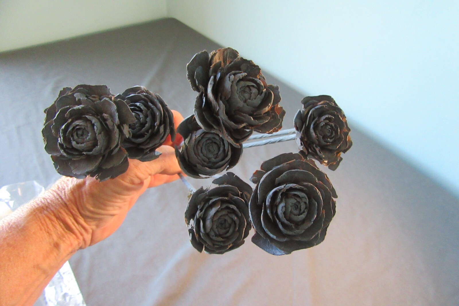Cedar Roses Pine Cones Painted on Stems Bouquet