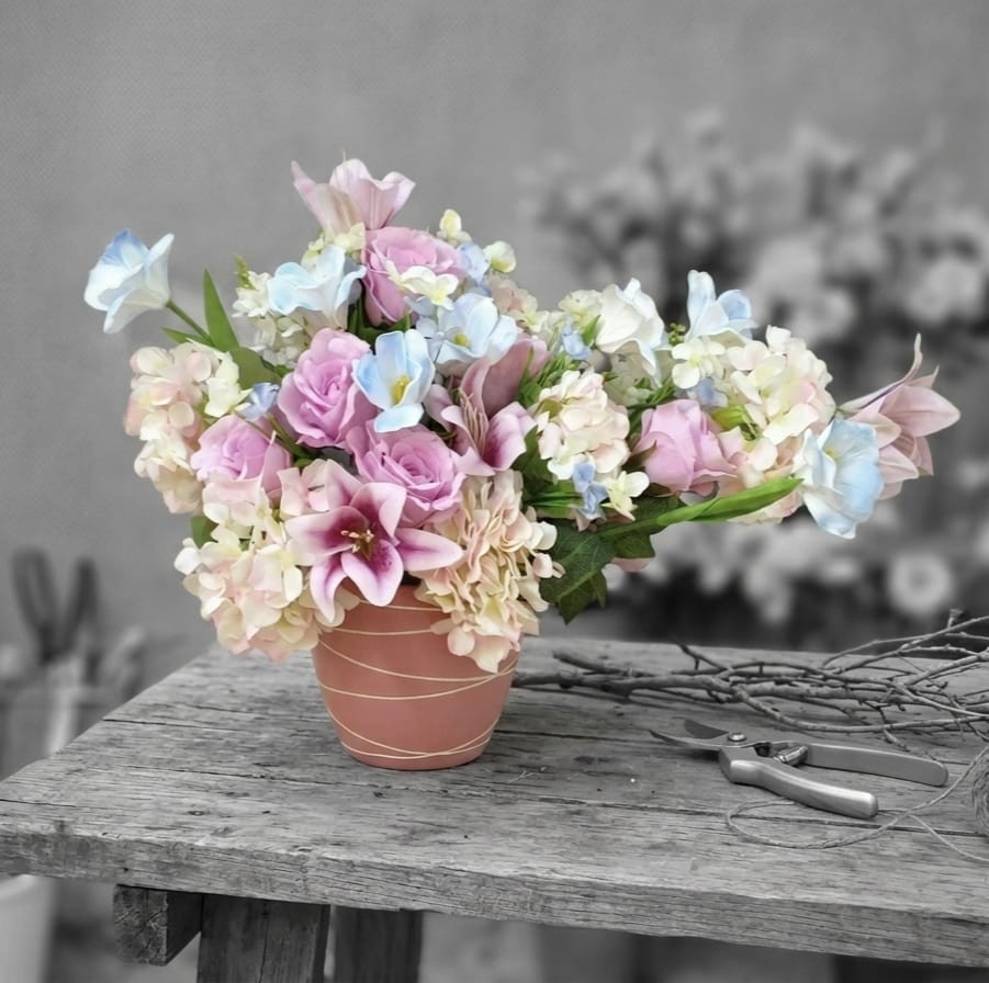 Cottagecore Wildflower Table Arrangement Asymmetrical Silk Floral ikebana Style