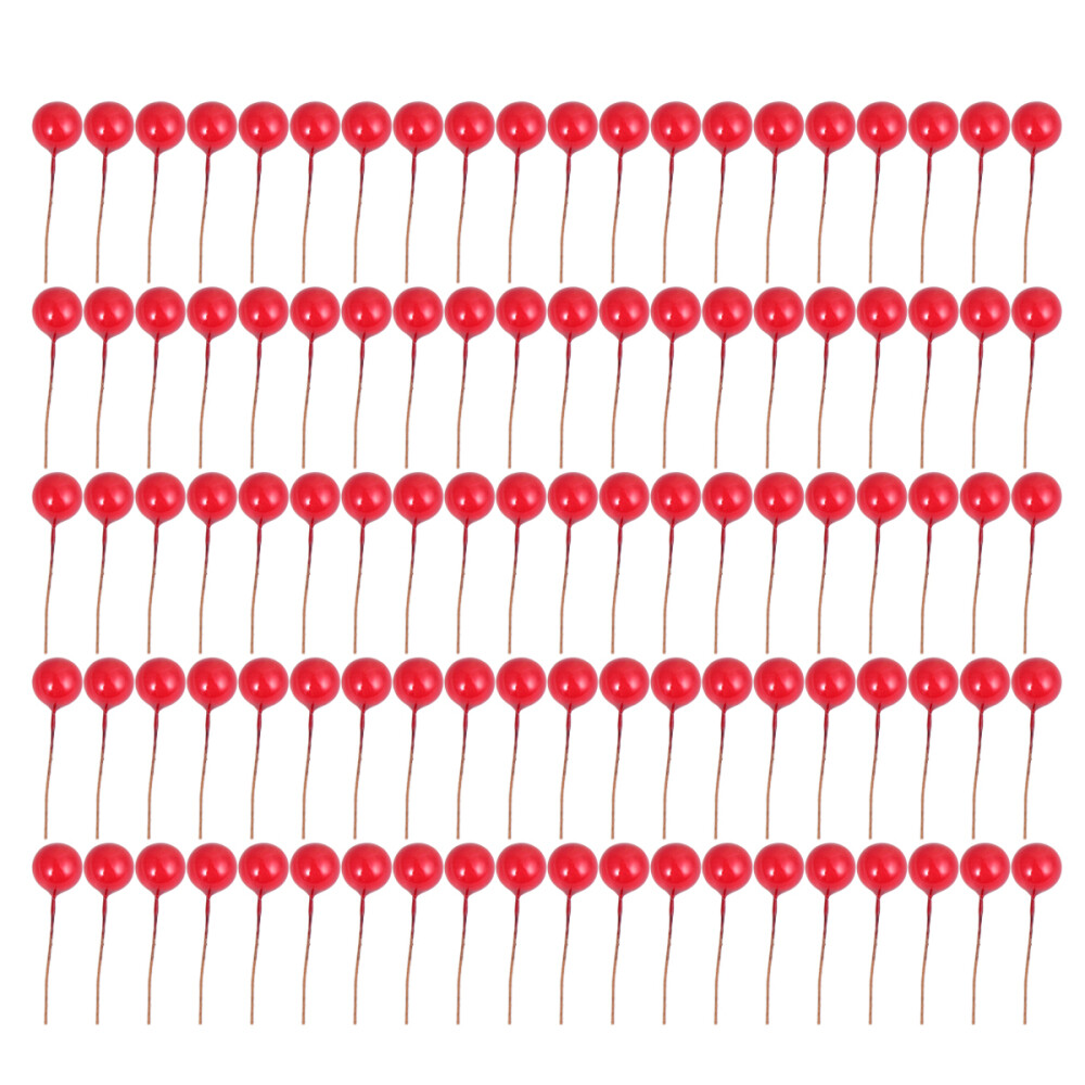 100x Lifelike Berry Red Ball Ornament Artificial Fruit Cherry for Garland Wreath