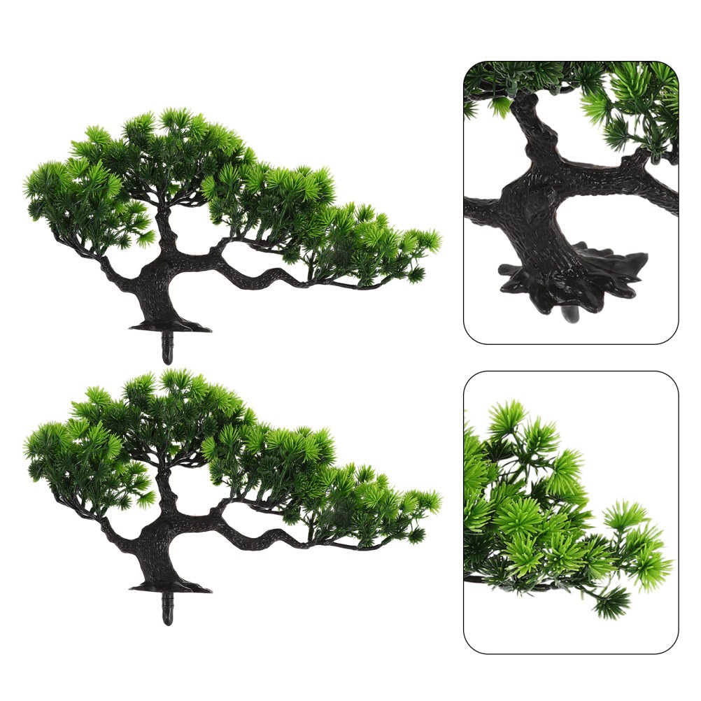 2Pcs Reusable Artificial Green Bonsai Tree Plastic Decor for Zen Garden