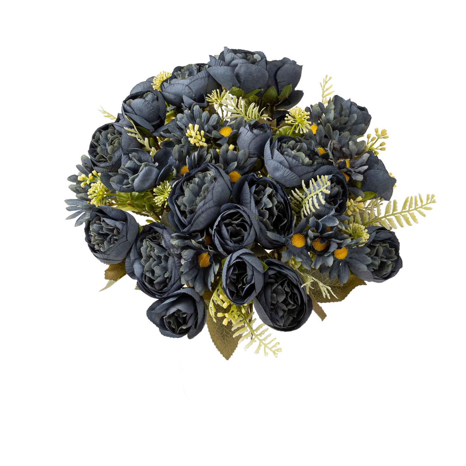 4 Bundles Artificial Peonies Dark Blue Silk Chrysanthemum Bouquet Wedding