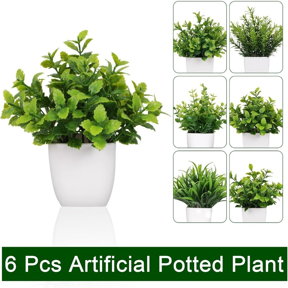 Artificial Eucalyptus Plant in Pot Small Fake Potted Greenery Wheat Grass Shrub