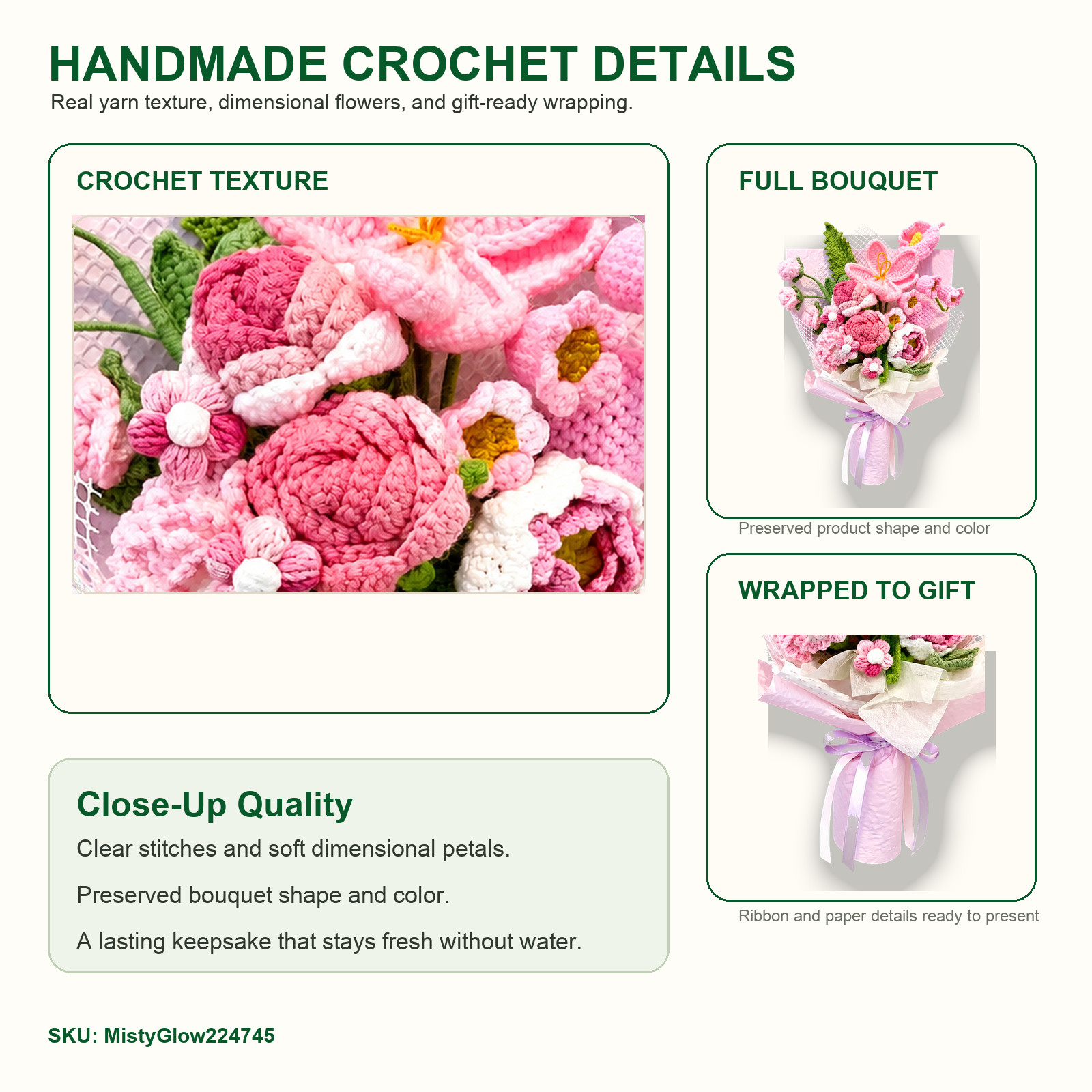 Pink Purple Crochet Flower Bouquet Birthday Gift for Her