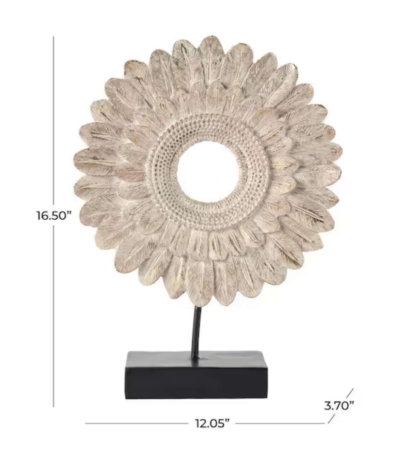 Boho Resin Bird Feather Ring On Wood Stand Cream