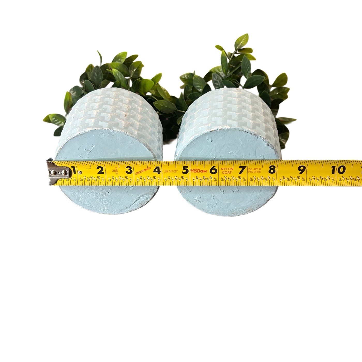 Artificial Potted Eucalyptus Plants 8” Blue Textured Ceramic Vase Set Of 2