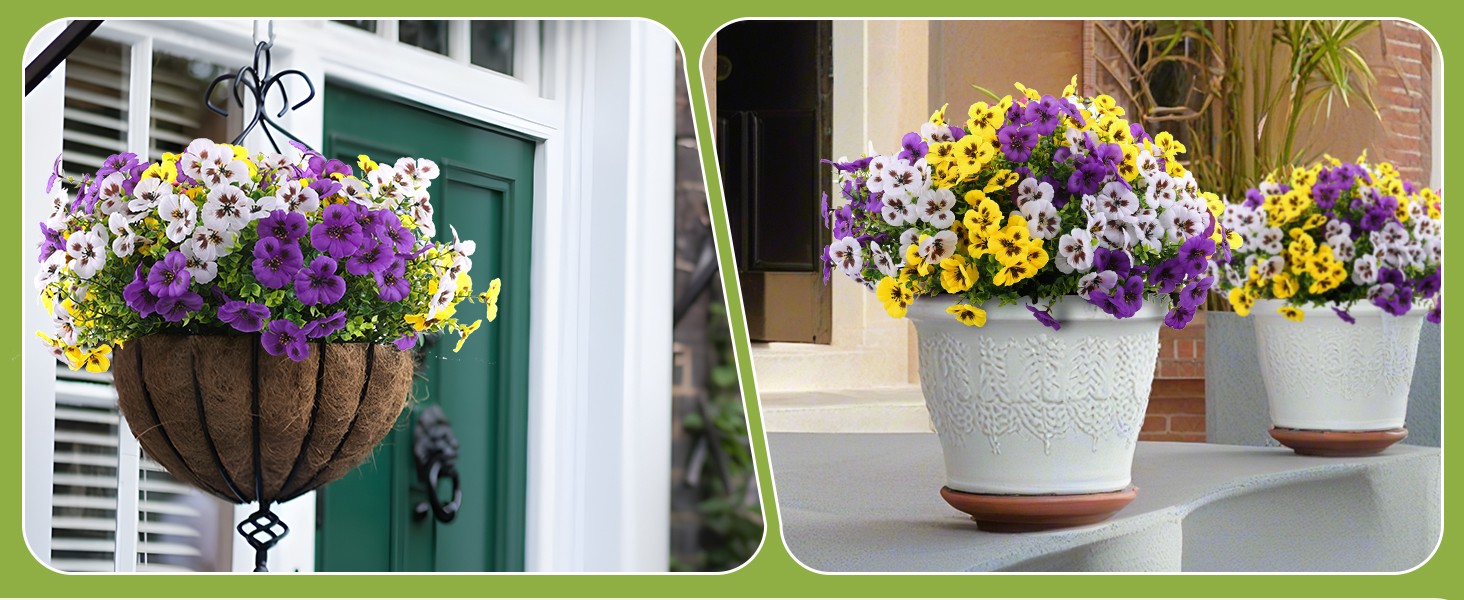 18 Pcs Artificial Fake Pansy Flowers for Outdoor, Faux Silk Pansies Spring