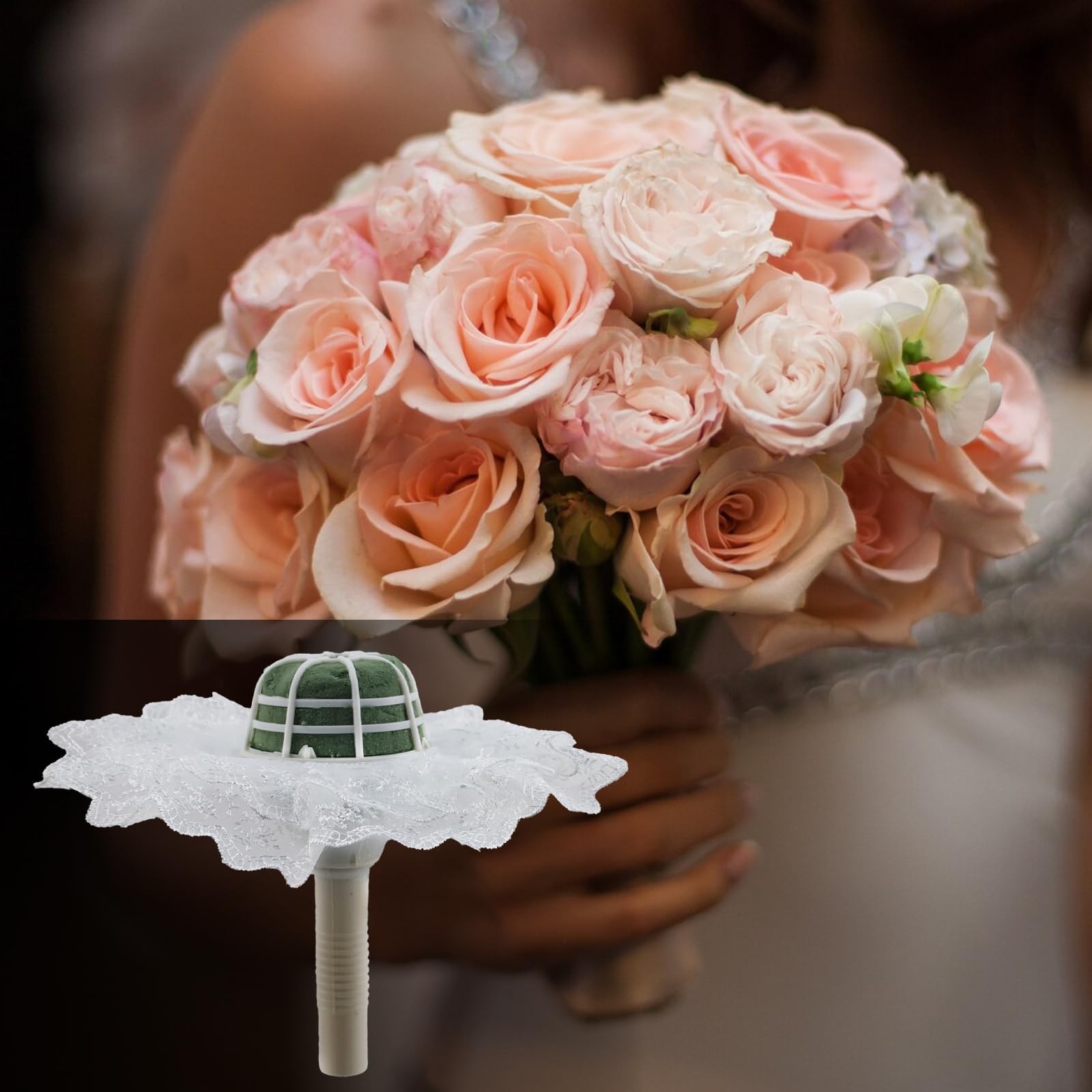 2PCS Bouquet Holder + 2PCS White Lace Bouquet Collar Bridal Bouquet Handle Fl…