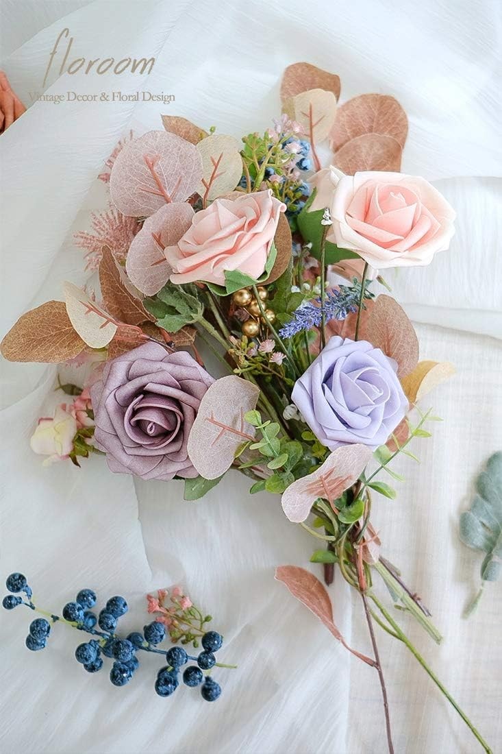 Realistic 50pcs Blush Foam Roses with 16 Leaves for Stunning DIY Floral Designs