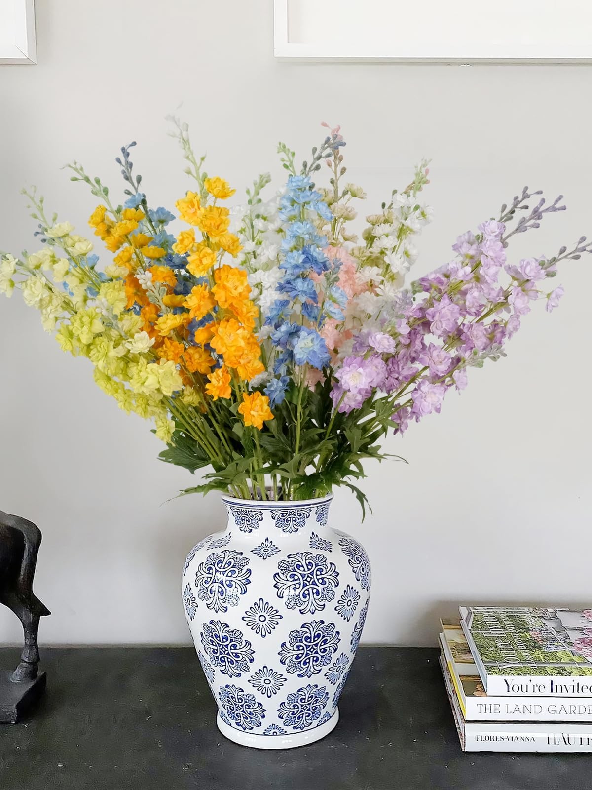 Blue Delphinium Artificial Flowers 34” Silk Flowers for Tall Floor Vase