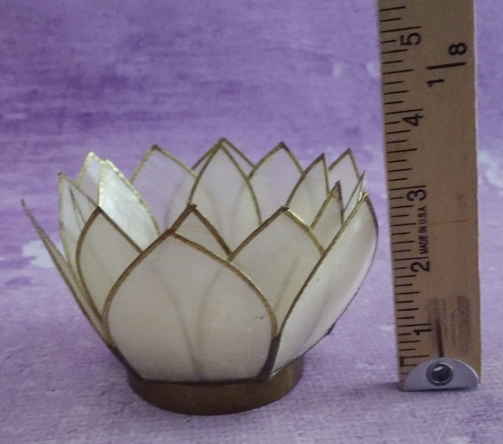 Capiz Shell Candle Holder Brass Accent Vintage Flower Votive Tealight Pillar MCM