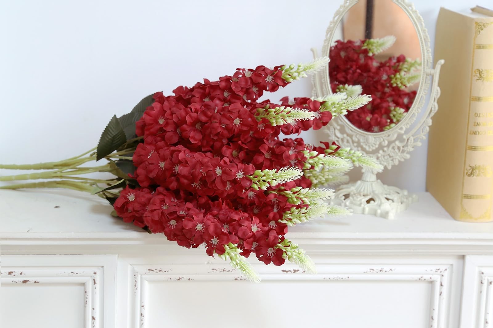 3PCS Artificial Delphinium Flowers Faux Snapdragon 21.65” Fake Hyacinth Red S…